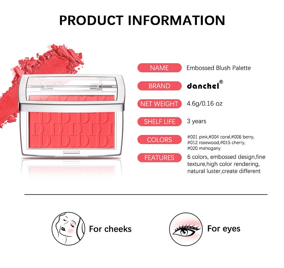 Matte Embossed Blush Palette Rosy Facial Blusher Powder