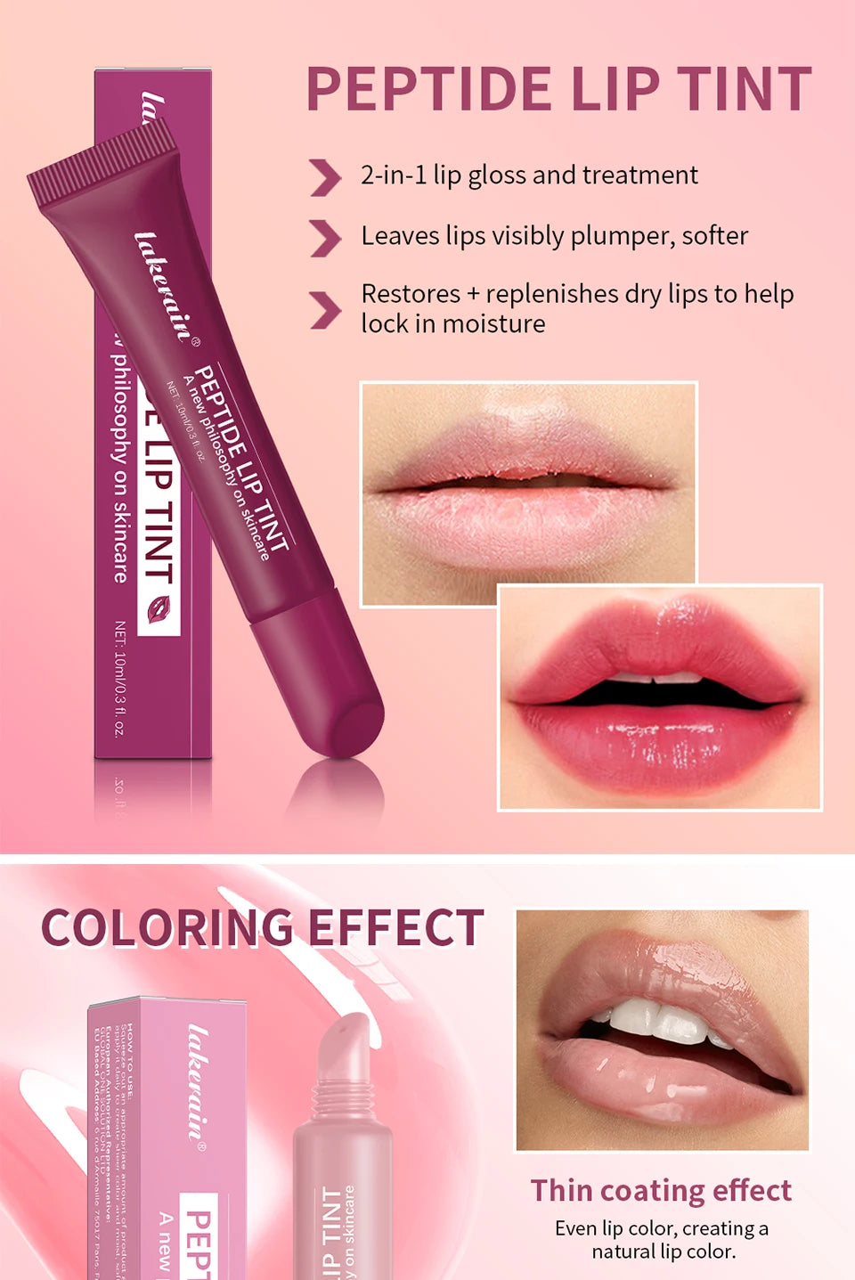 Lakerain Peptide Lip Tint Moisturizing Gloss - 10