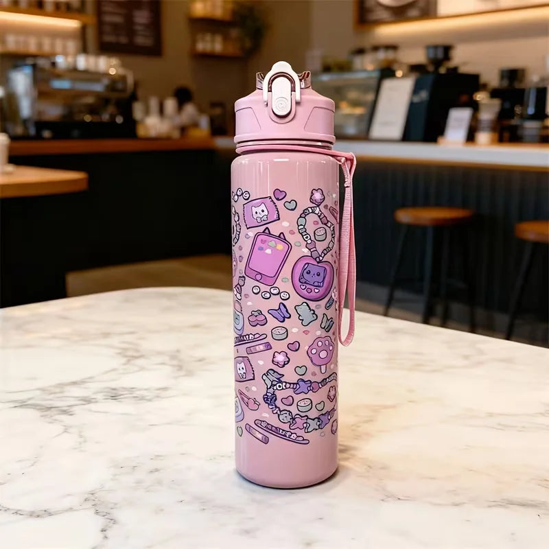 750ml Cartoon Water Bottle Portable Leak Proof Sport Straw Cup