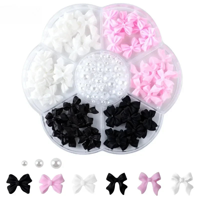 3D Acrylic Nail Art Bowknot Flower Resin Charms Rhinestones Pearl - 6