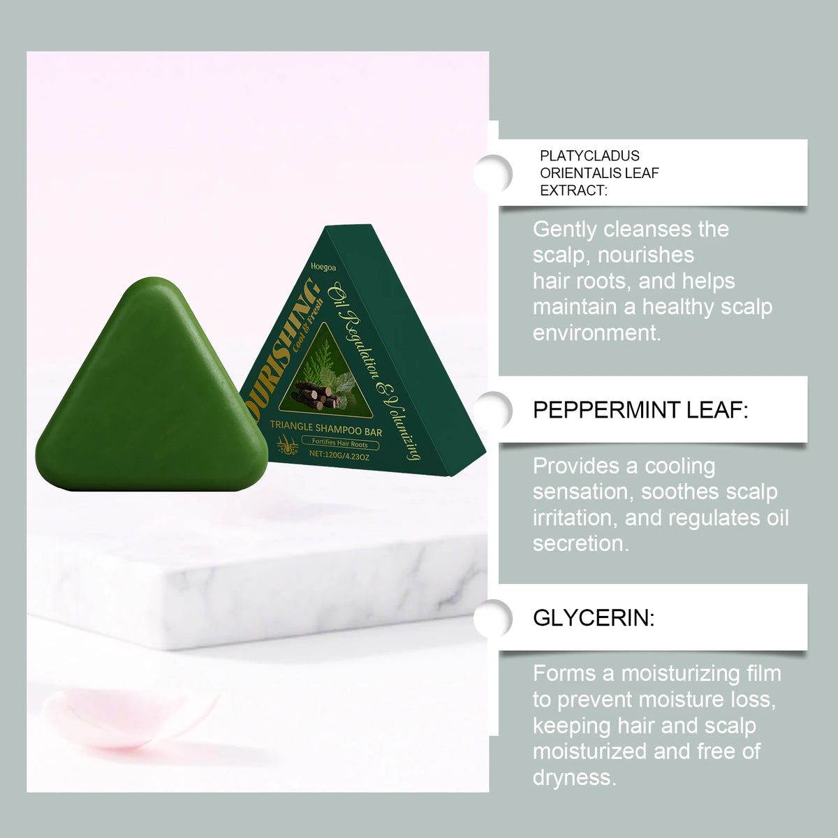 Triangle Green Hair Growth Shampoo Bar Herbal Anti Hair Loss Soap