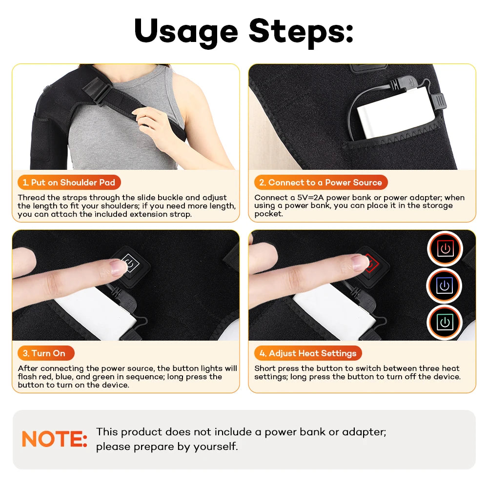 USB Heated Shoulder Brace Red Light Therapy Wrap Pad - 12