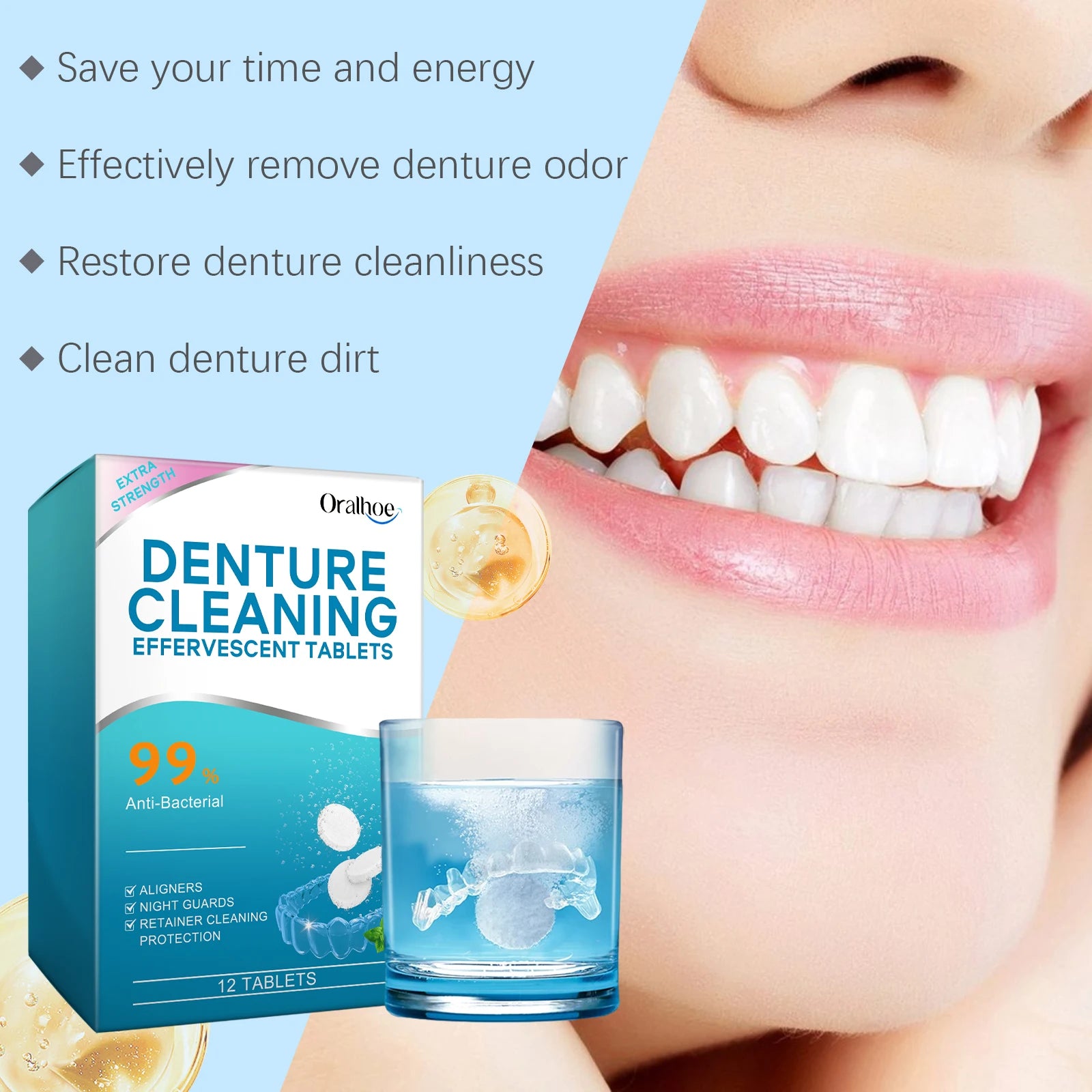 Denture Cleaning Effervescent Tablets Plaque Remover Care Cleaner - 11