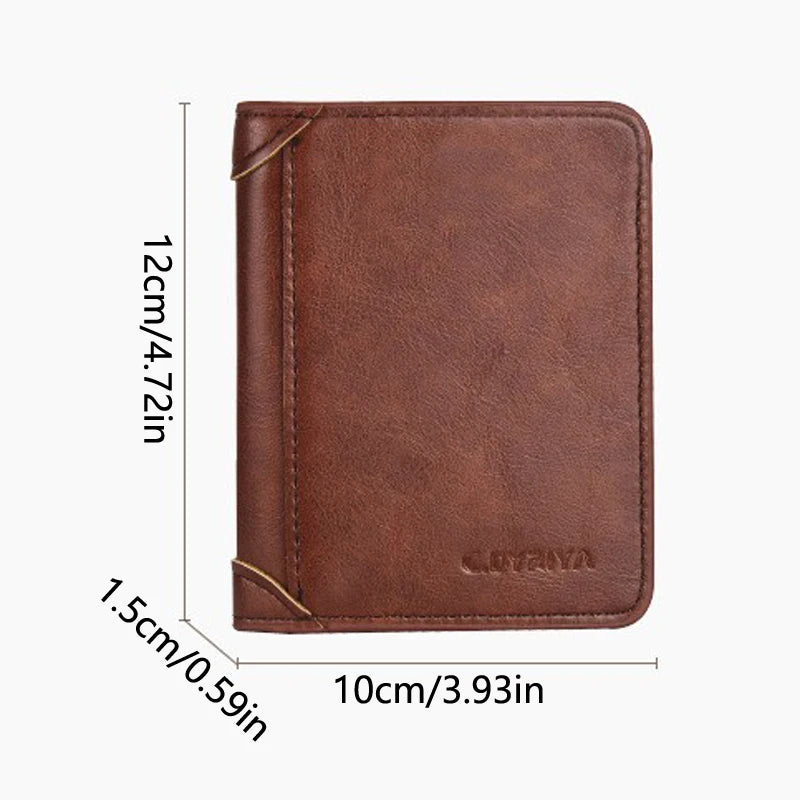 Mens Leather Wallet Trifold Card Holder Multifunctional Vertical Purse