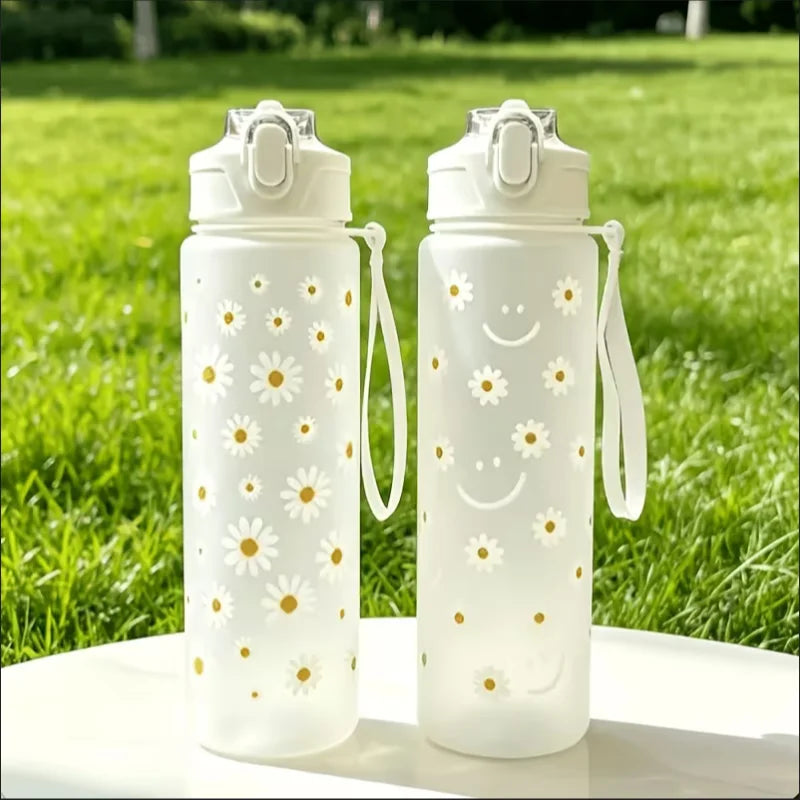 Daisy Floral Straw Water Bottle Portable Leak-Proof Plastic Sport Cup - 3
