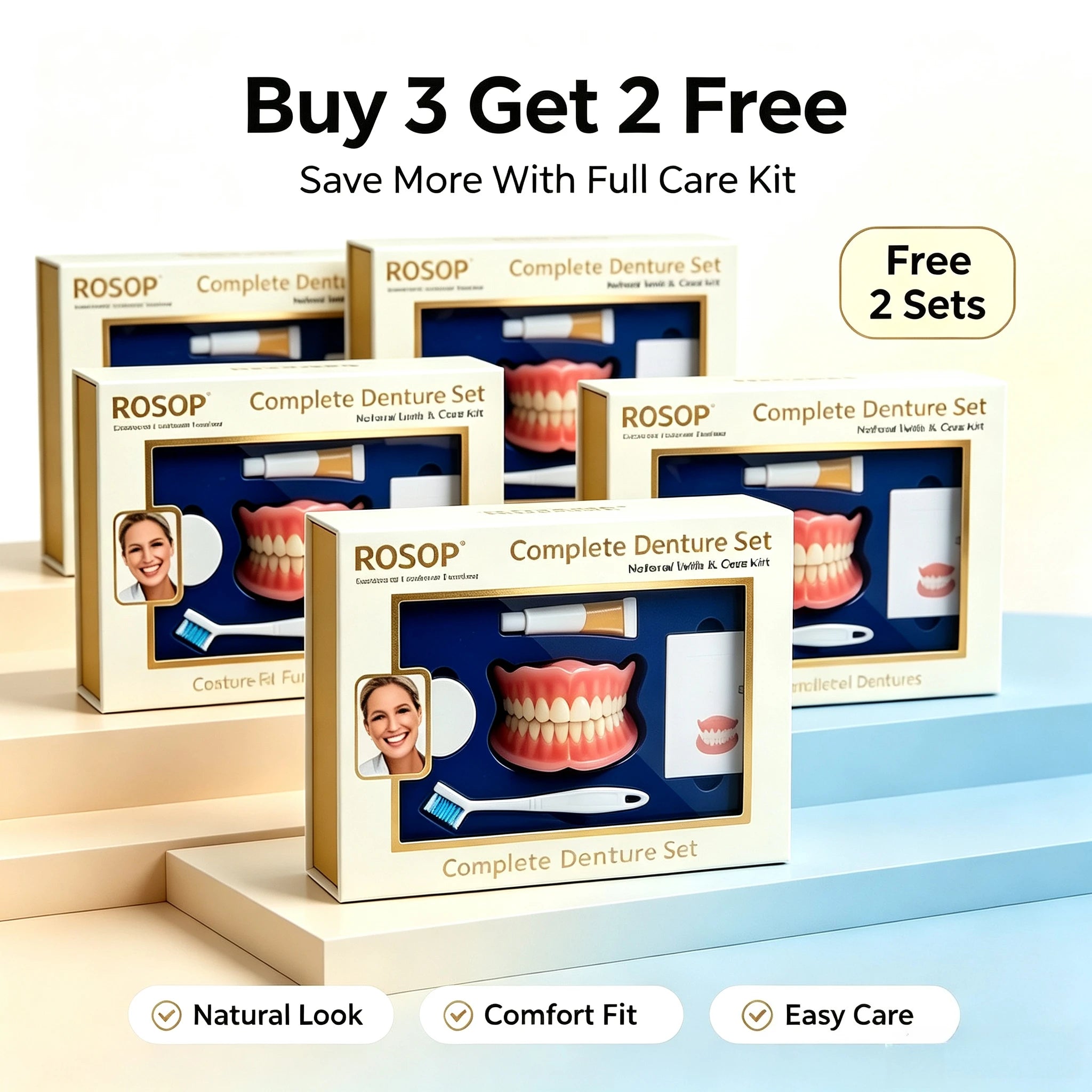 Silicone Complete Denture Set Natural Cosmetic False Teeth - 14