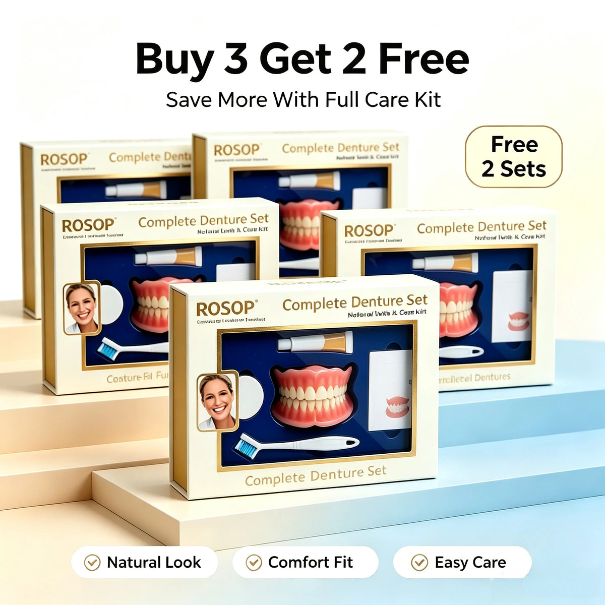 Silicone Complete Denture Set Natural Cosmetic False Teeth