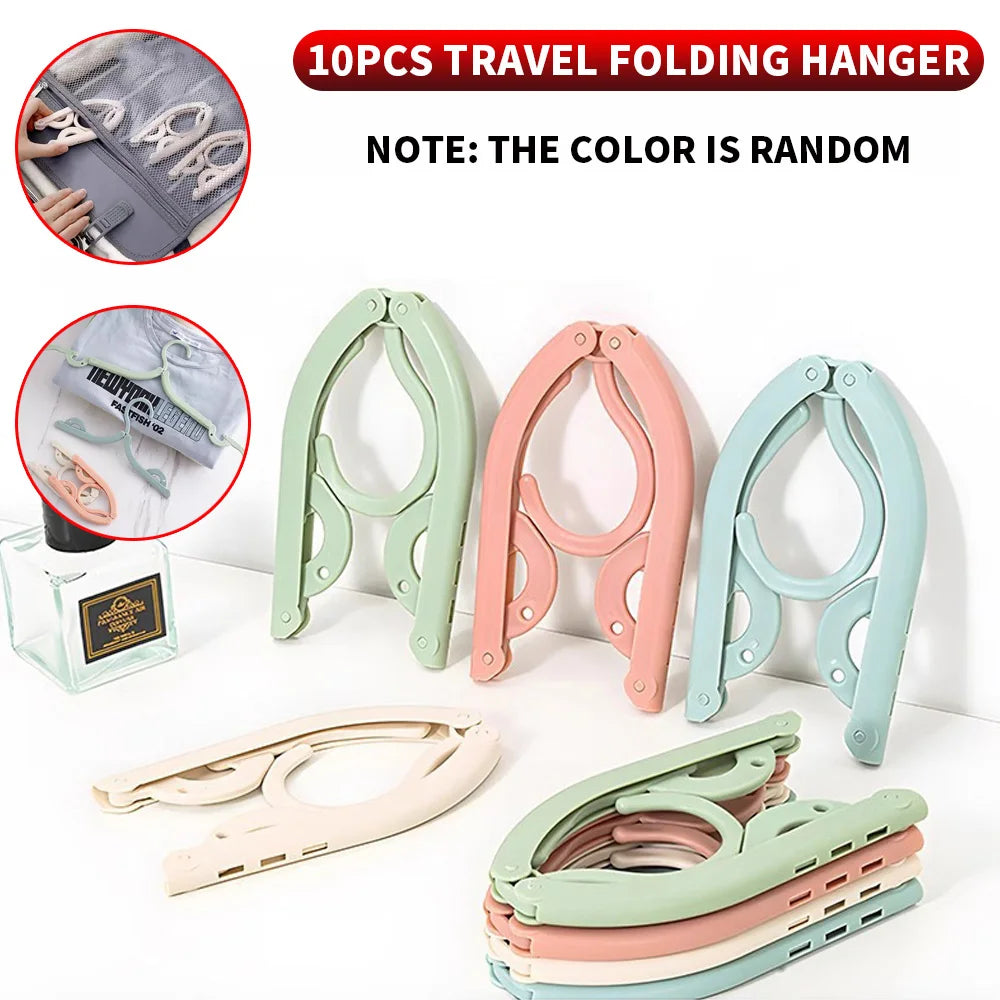 5-10pcs Folding Travel Hangers Portable Space Saving Clothes Rack - 4
