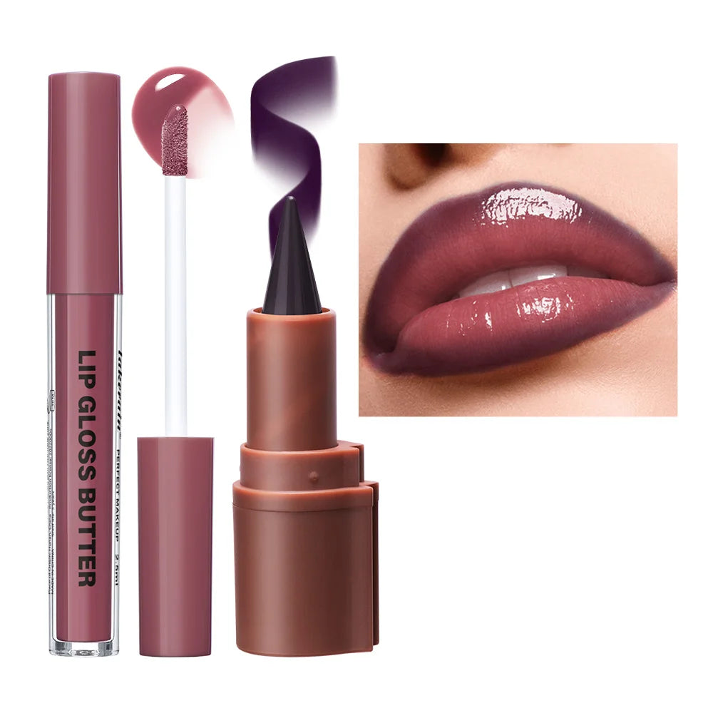 3D Lip Liner & Lip Gloss Set Hydrating Makeup