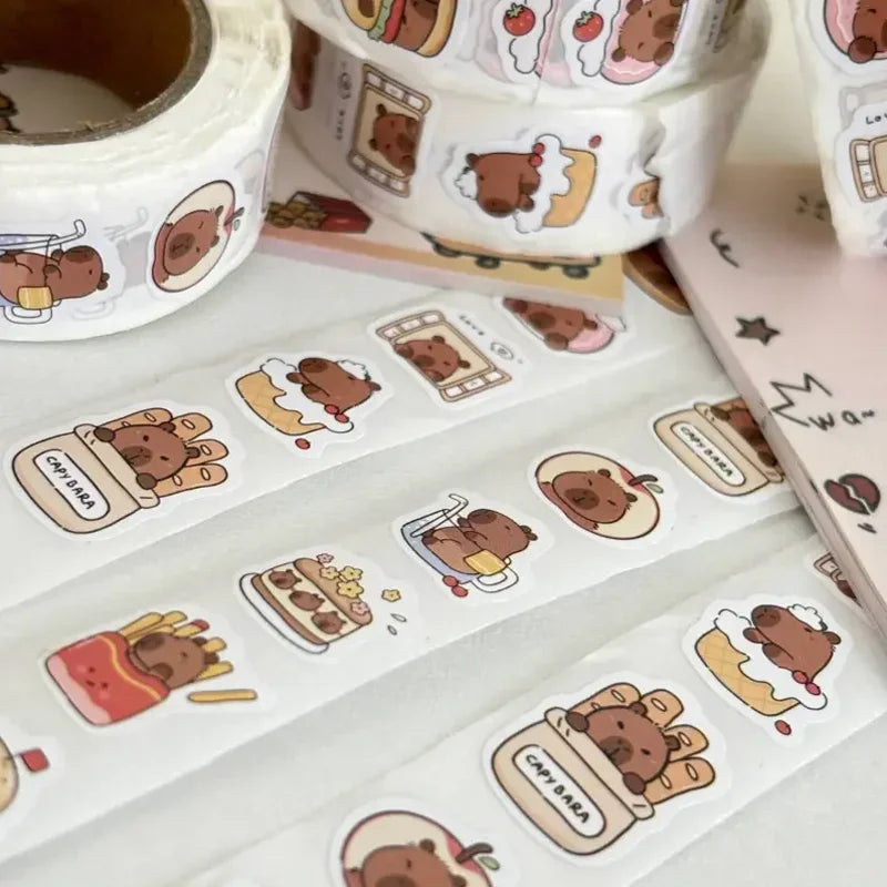 500 Pcs Capybara Sticker Roll Cute Cartoon Decorative Sealing Labels