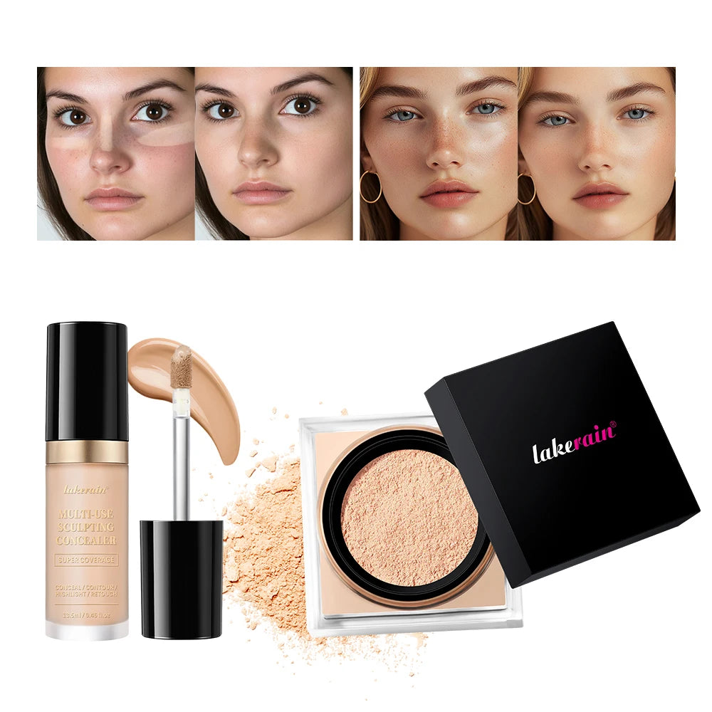 Face Makeup Set Concealer and Loose Setting Powder Matte Cosmetics