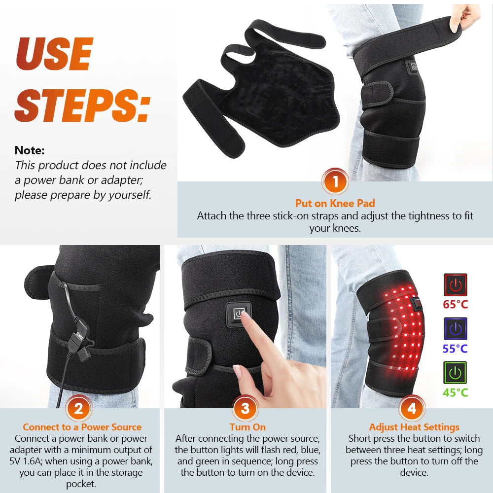 Red Light Knee Wrap Heated Brace USB Electric Pad