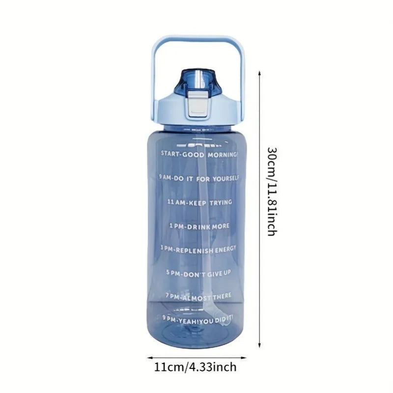 2L Large Motivational Water Bottle with Time Marker and Straw - 12