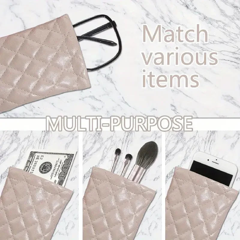 Quilted PU Leather Glasses Case Waterproof Portable Sunglasses Pouch