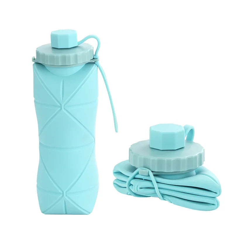 600ml Silicone Folding Water Bottle Portable Travel Sports Flask
