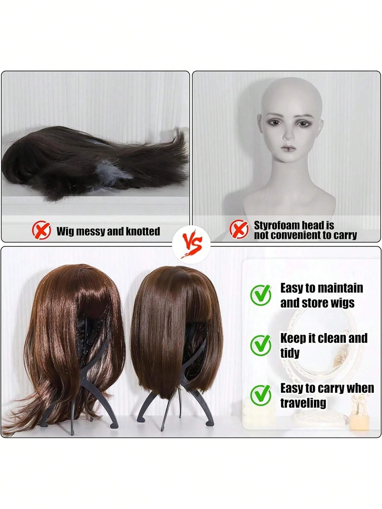 Portable Folding Wig Stand Hat Display Holder for Styling and Travel