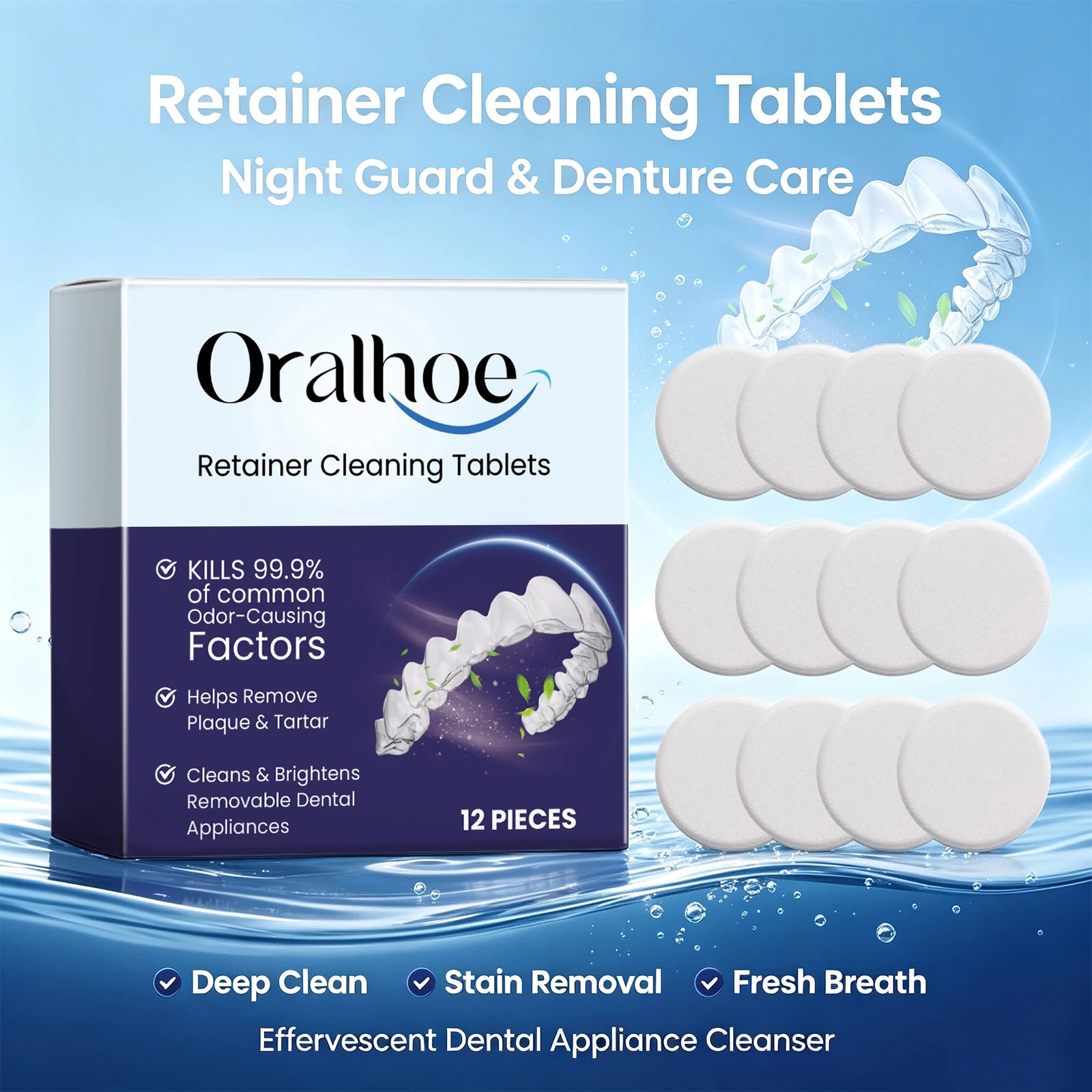 Oralhoe Denture Cleaning Effervescent Tablets Plaque Stain Remover - 3