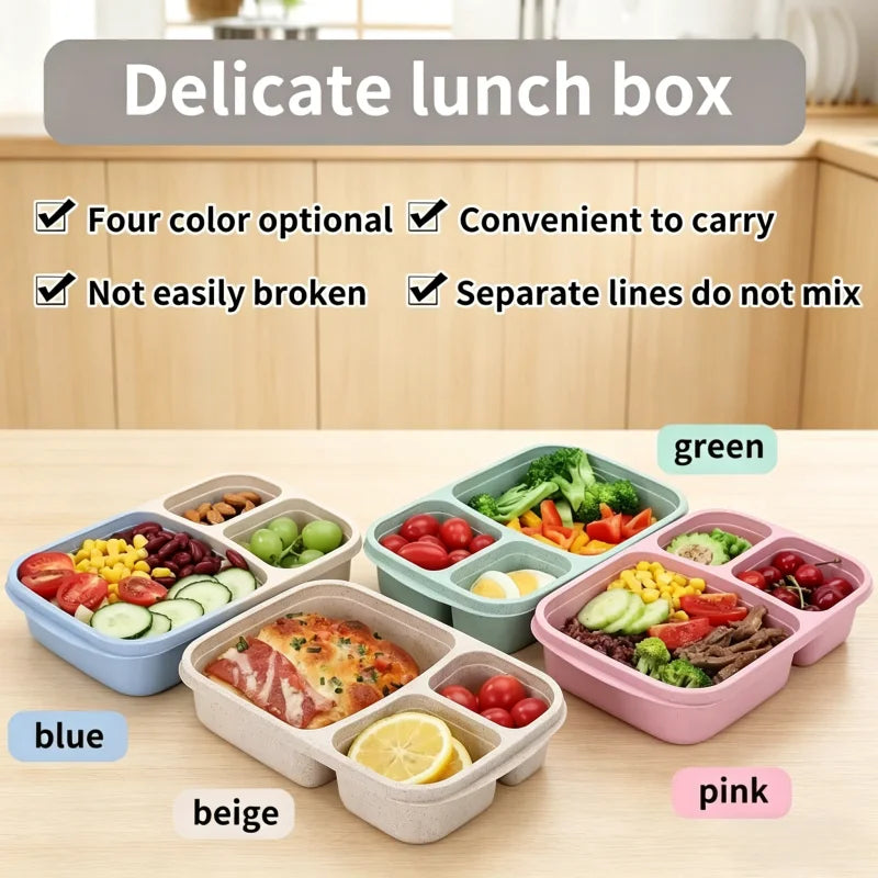 3 Compartment Bento Lunch Box Wheat Straw Meal Prep Food Container - 2