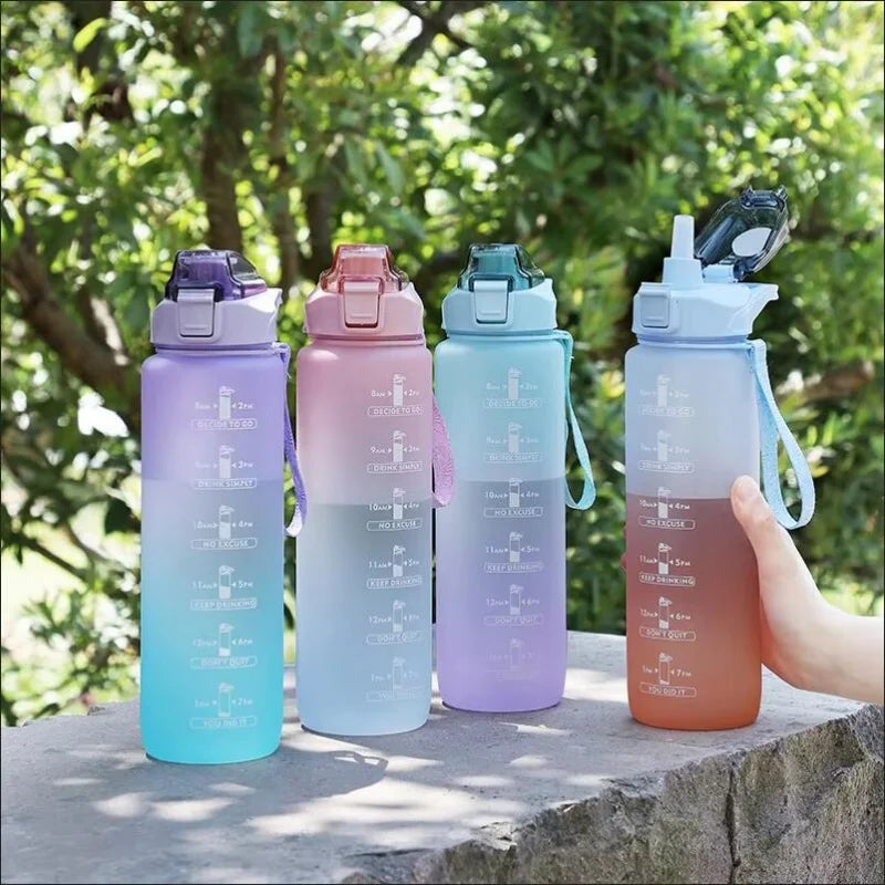 1000ml Gradient Sports Water Bottle with Time Marker and Straw - 7