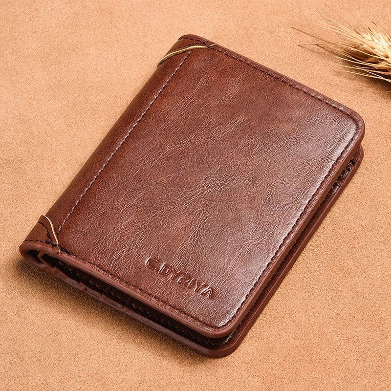Mens Leather Wallet Trifold Card Holder Multifunctional Vertical Purse