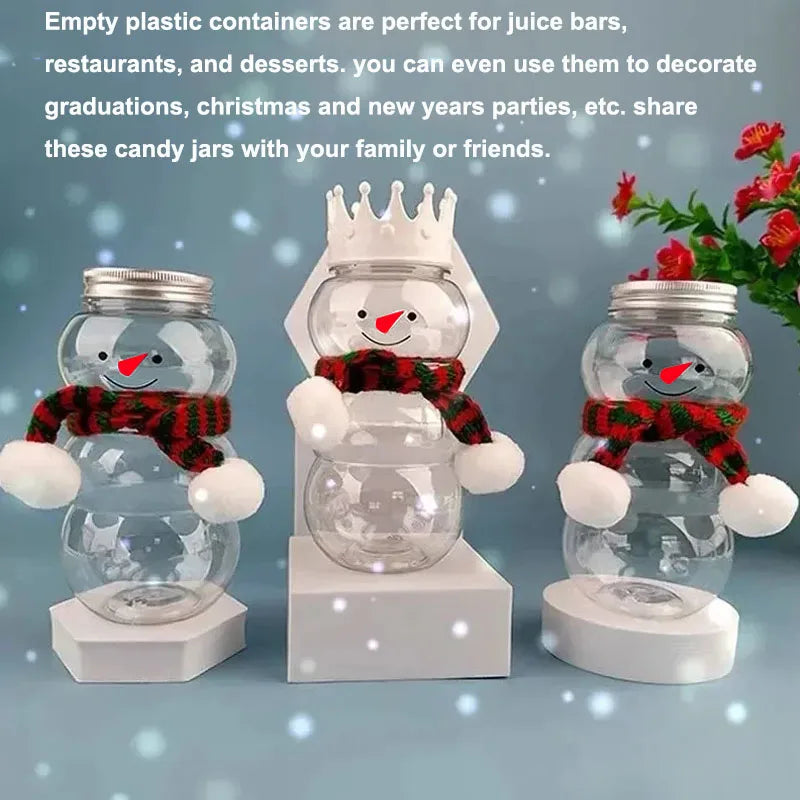 500ml Snowman Christmas Milk Juice Bottles Reusable Plastic Drink Cups - 6