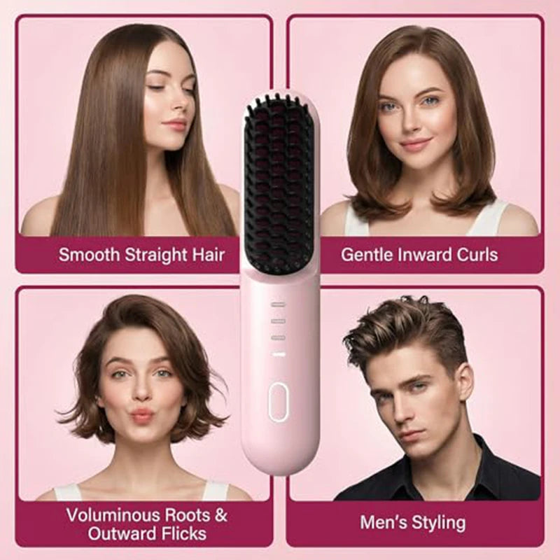 Cordless Ion Care Straight Hair Brush 4-Speed Heated Comb