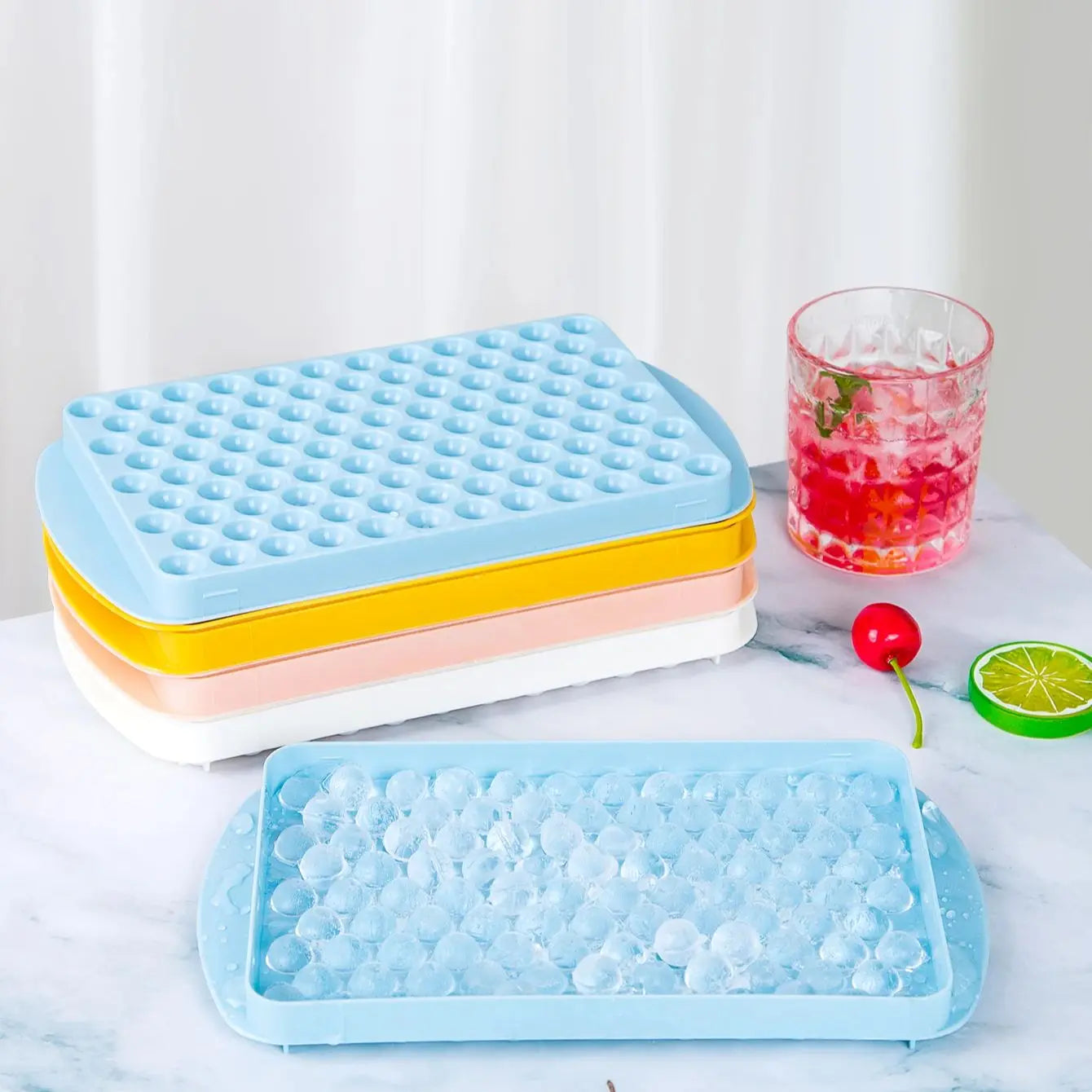 104 Cube Silicone Ice Tray Maker Stackable Sphere Ice Mold with Cover - 6