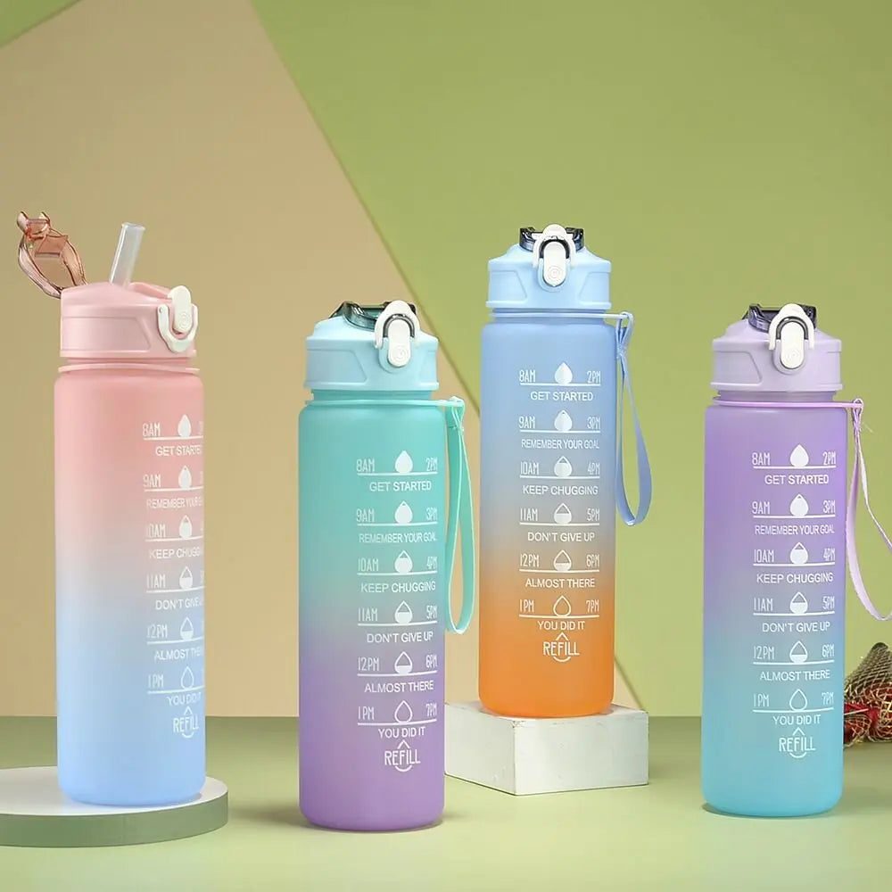 900ml Motivational Water Bottle Leak Proof Sports Jug with Straw - 14