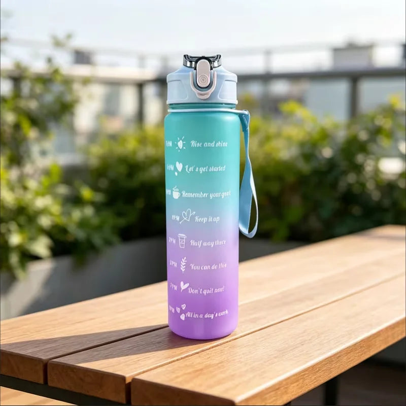 750ml Motivational Water Bottle with Straw Gradient Sport Jug - 4