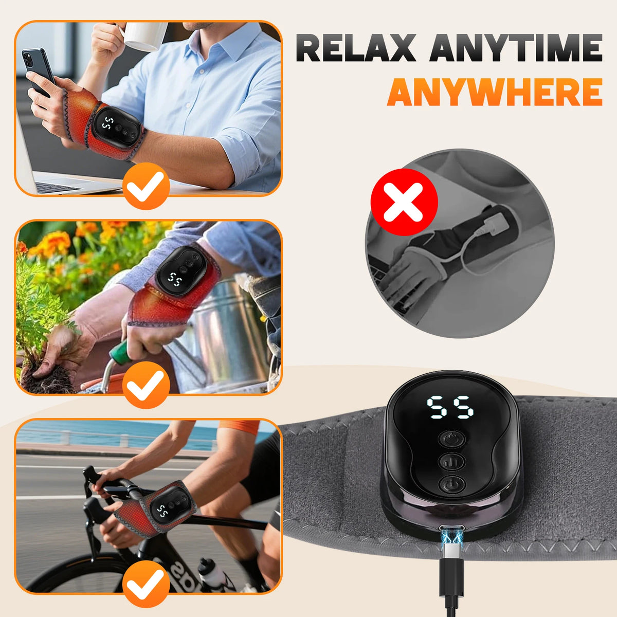 Cordless Wrist and Ankle Vibration Massager Support Belt