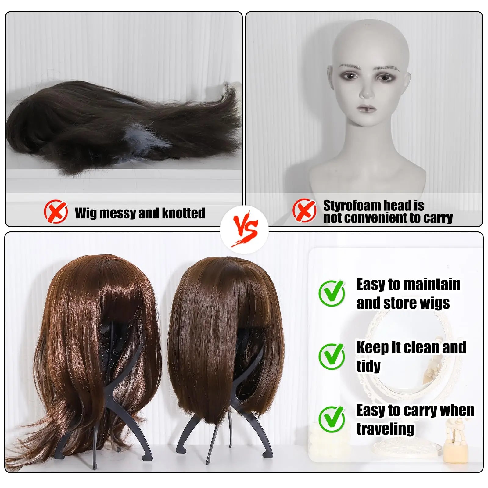 Portable Folding Wig Stand and Hat Display Holder for Travel or Salon - 5