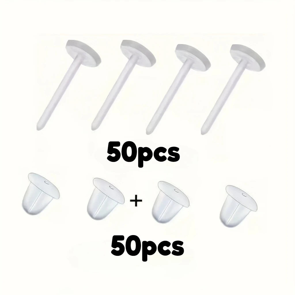 100pcs Clear Plastic Earring Studs Invisible Piercing Retainers DIY - 4