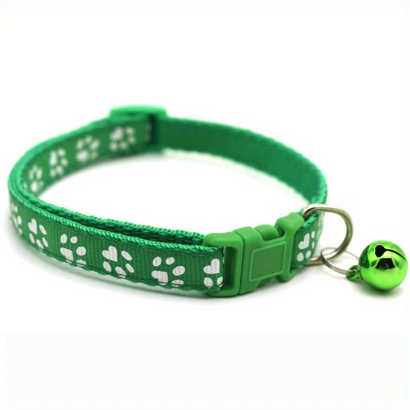 Adjustable Dog Cat Collar with Paw Print Pattern and Safety Bell - 13