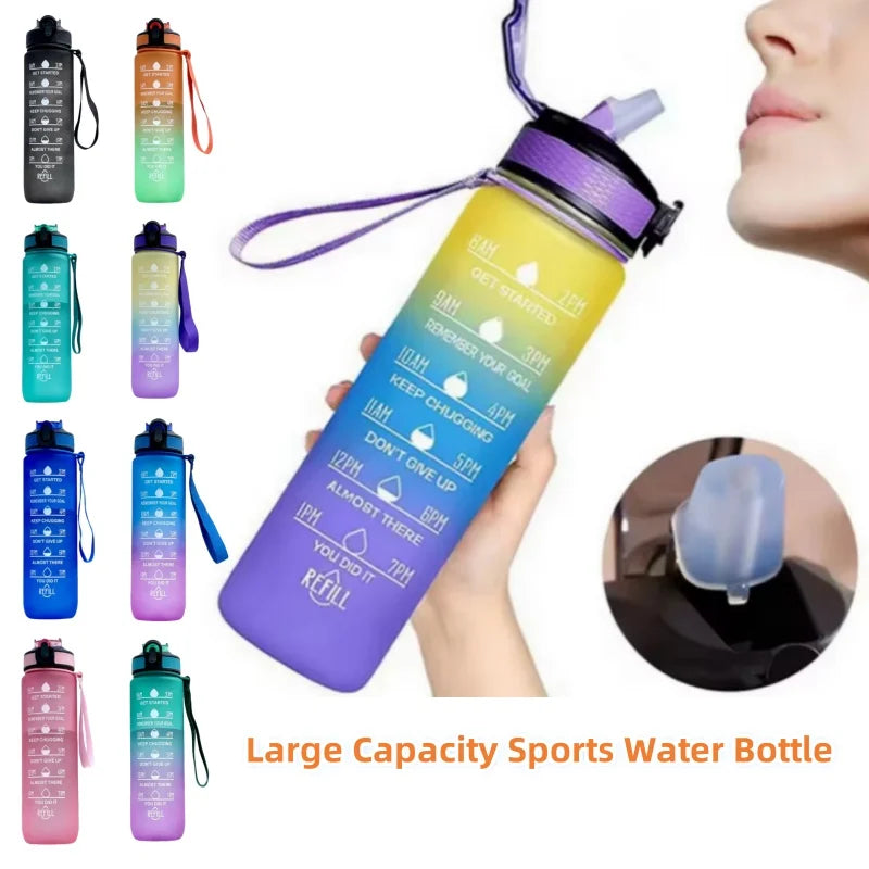 1000ml Motivational Water Bottle with Time Marker and Straw Leak Proof - 1