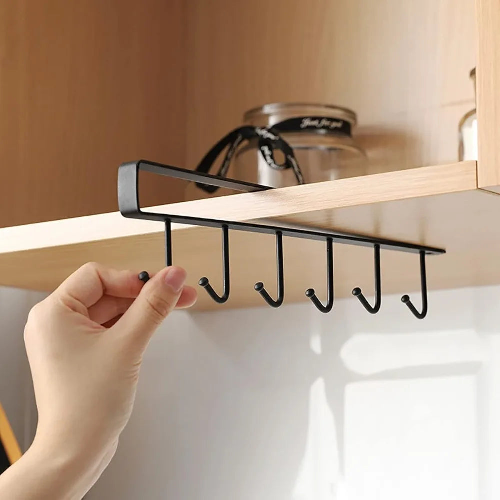 Under Cabinet Mug Holder 6 Hook Kitchen Storage Rack Organizer Hanger - 5