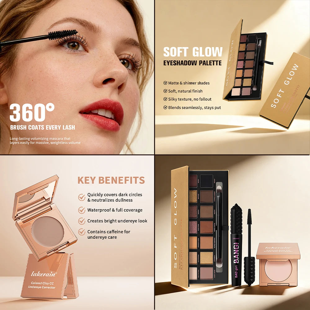 3-Piece Full Coverage Makeup Set Eyeshadow Palette And Mascara Kit
