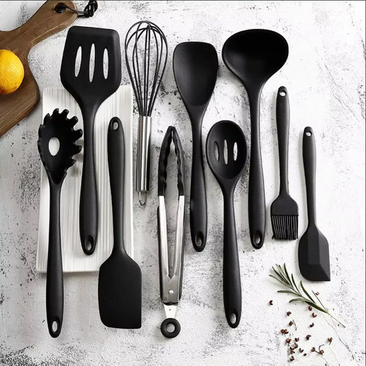 10 Piece Silicone Kitchen Utensil Set Nonstick Heat Resistant Cookware