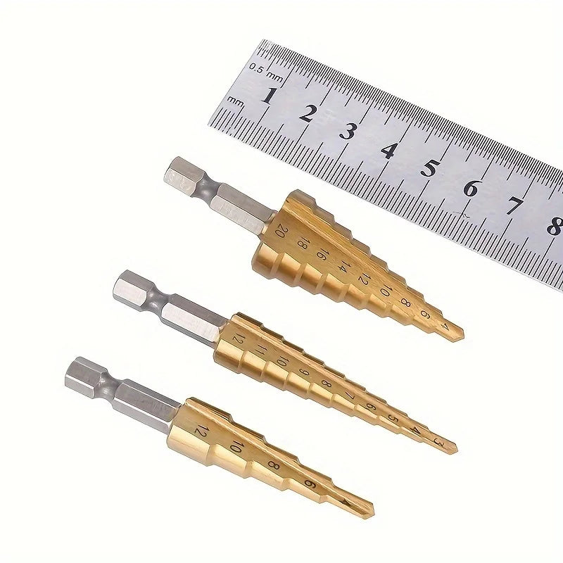 3 Piece Pagoda Step Drill Bit Set High Speed Steel Hole Opener - 8