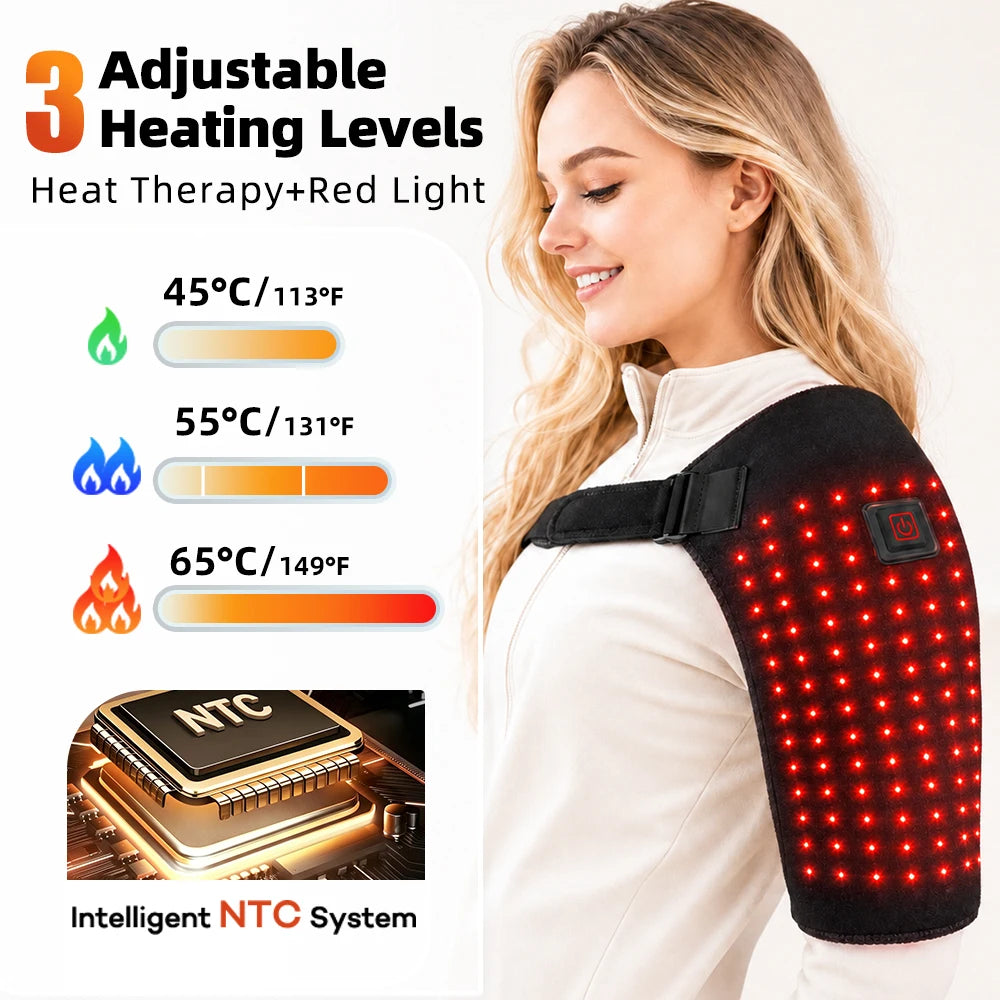 USB Heated Shoulder Brace Red Light Therapy Wrap Pad - 9