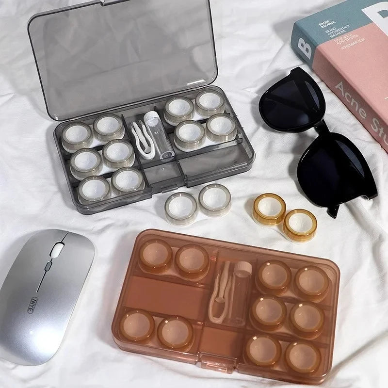Portable Contact Lens Case Travel Storage Kit with Tweezer and Suction