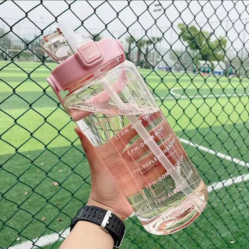 2L Motivational Water Bottle with Straw Time Marker Fitness Sport Jug - 3