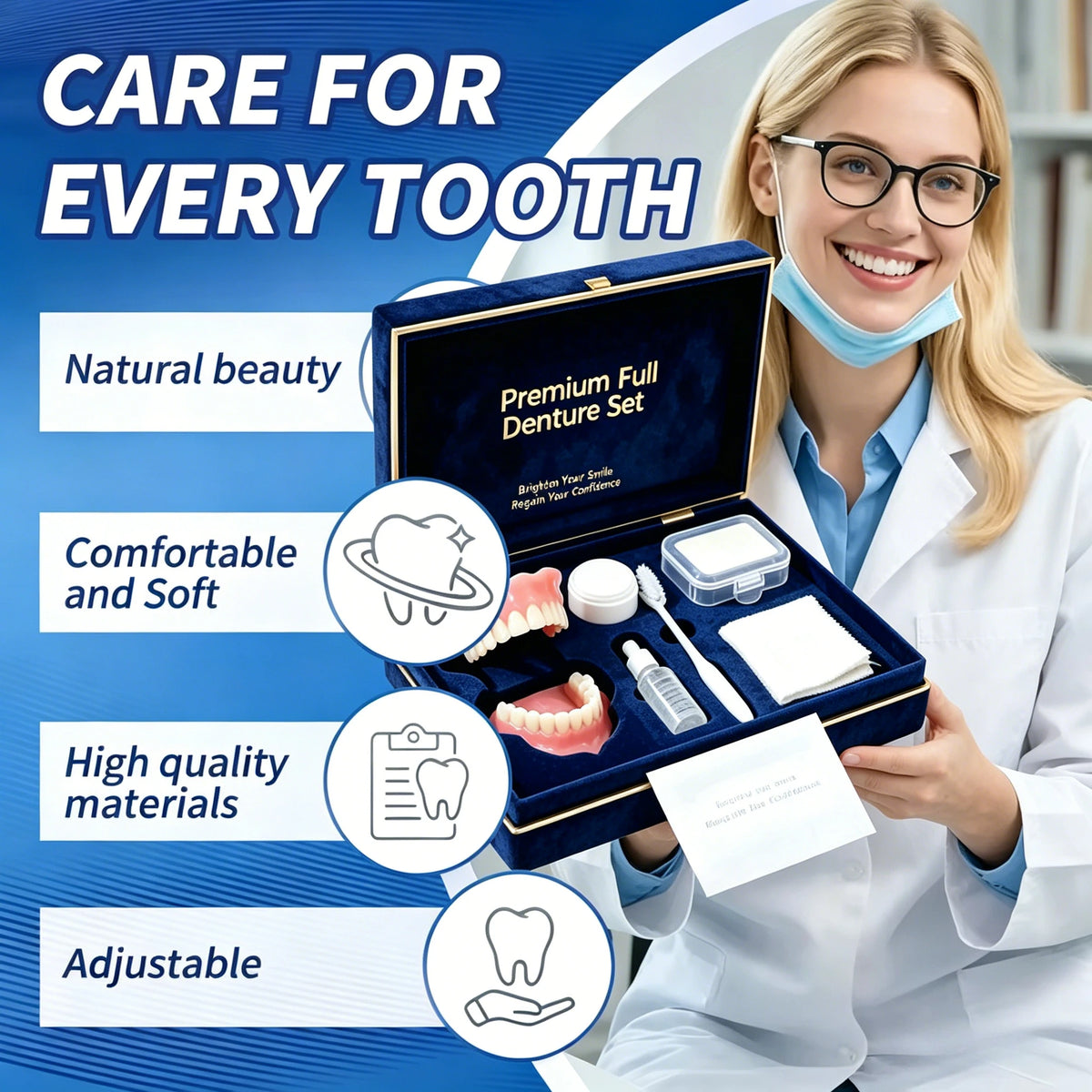 All-in-One Full Mouth Denture Set Comfort False Teeth Kit