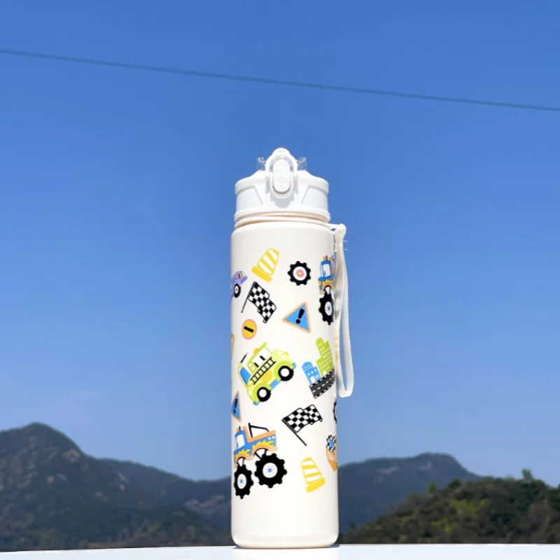 750ml Kids Cartoon Water Bottle with Straw Leak Proof Portable Cup