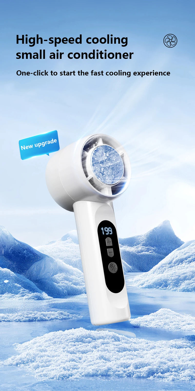 Rechargeable Turbo Mini Handheld Fan with Ice Cooler - 7