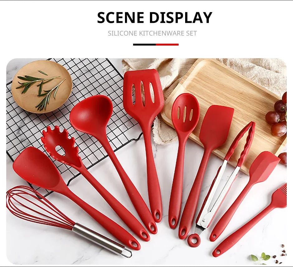 10 Piece Silicone Kitchen Utensil Set Nonstick Heat Resistant Cookware - 7