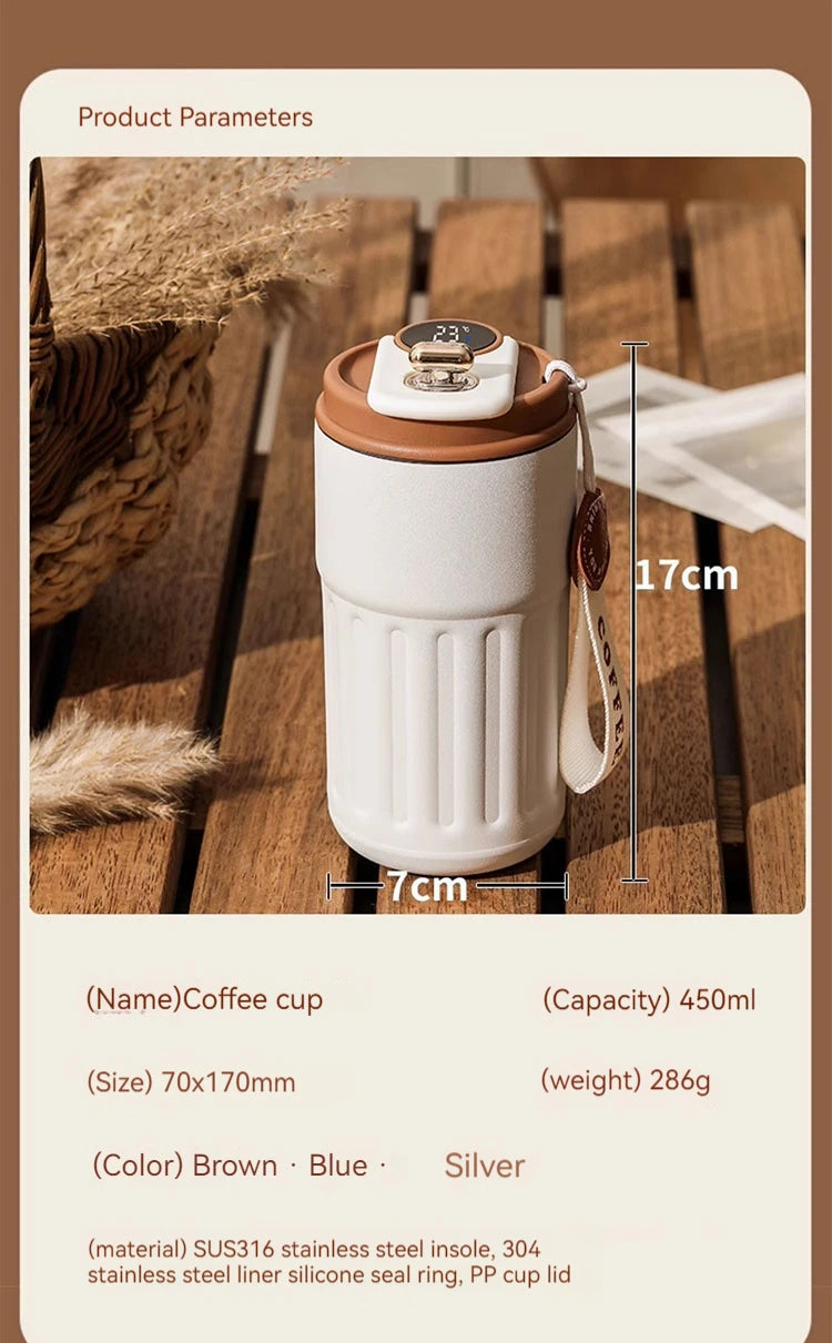Smart Stainless Steel Coffee Mug with LED Temperature Display Travel Flask - 16