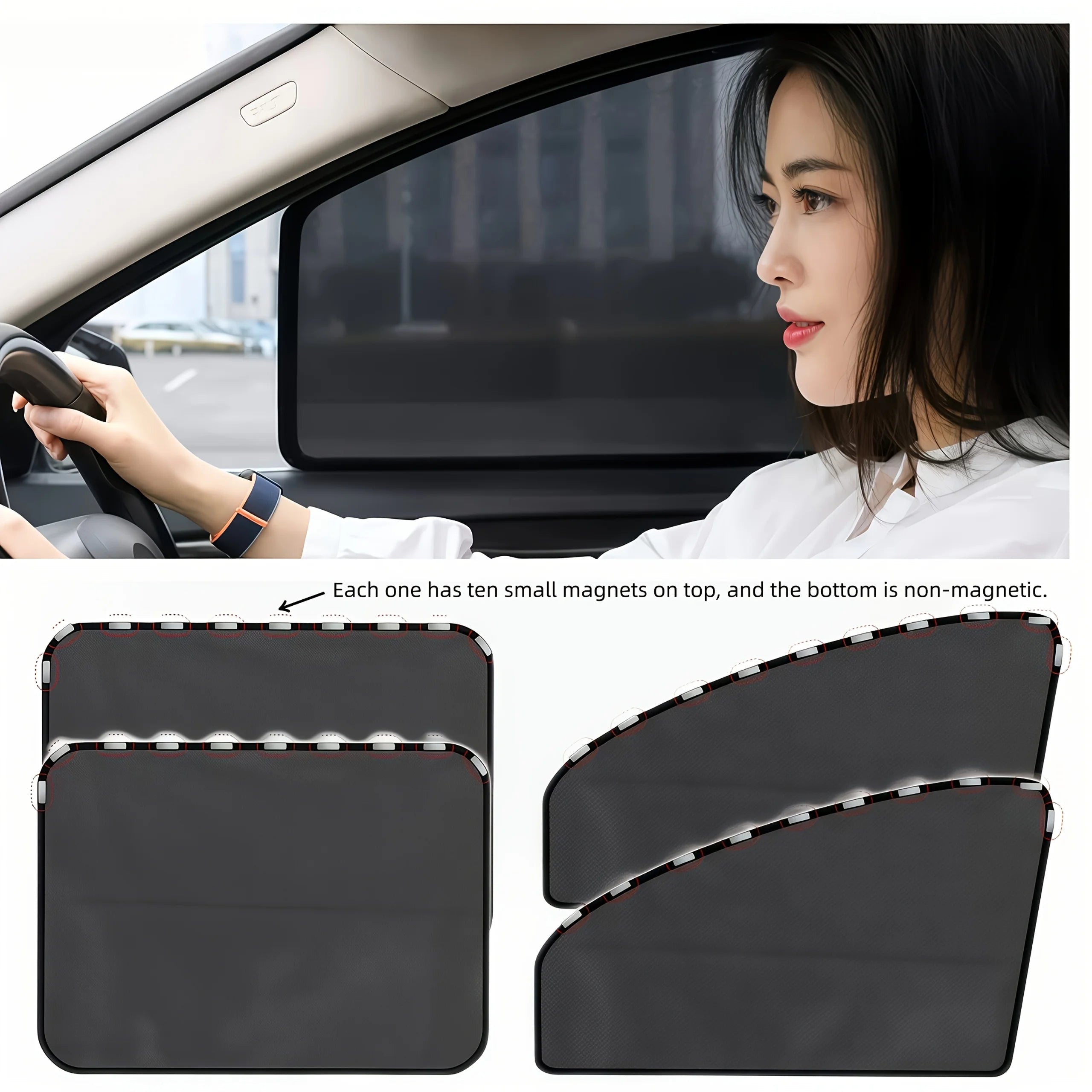 4pcs Universal Car Window Sun Shades Magnetic UV Protection Mesh Curtains - 7