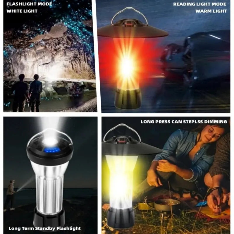 Portable LED Camping Lantern Rechargeable Flashlight with Tripod Stand - 6