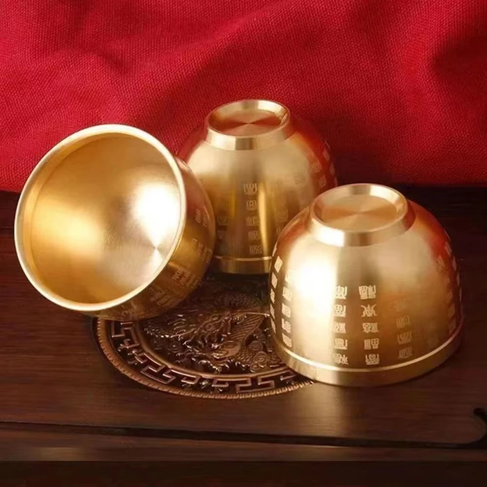 Hundred Blessings Copper Cup Wealth Luck Ornament Desktop Gift Set