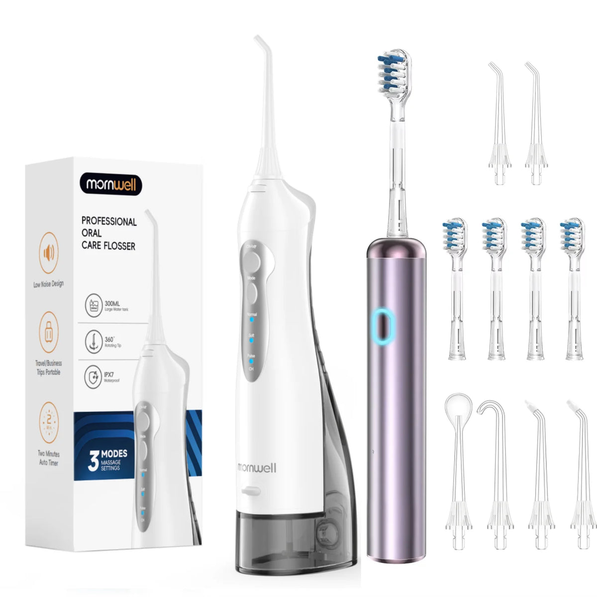 Mornwell Portable Water Flosser & Electric Toothbrush Combo